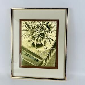 Manifestations Gold Foil Art Piano with Roses 14 x 11’